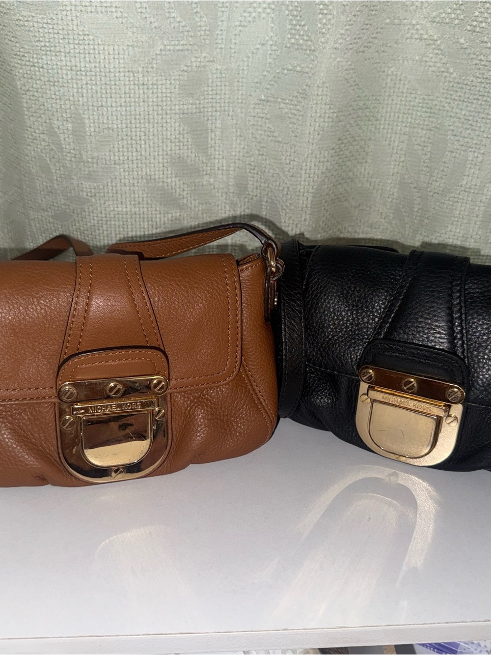 Michael Kors Two-Tone Leather Shoulder Bags — Brown & Black with Gold Hardware